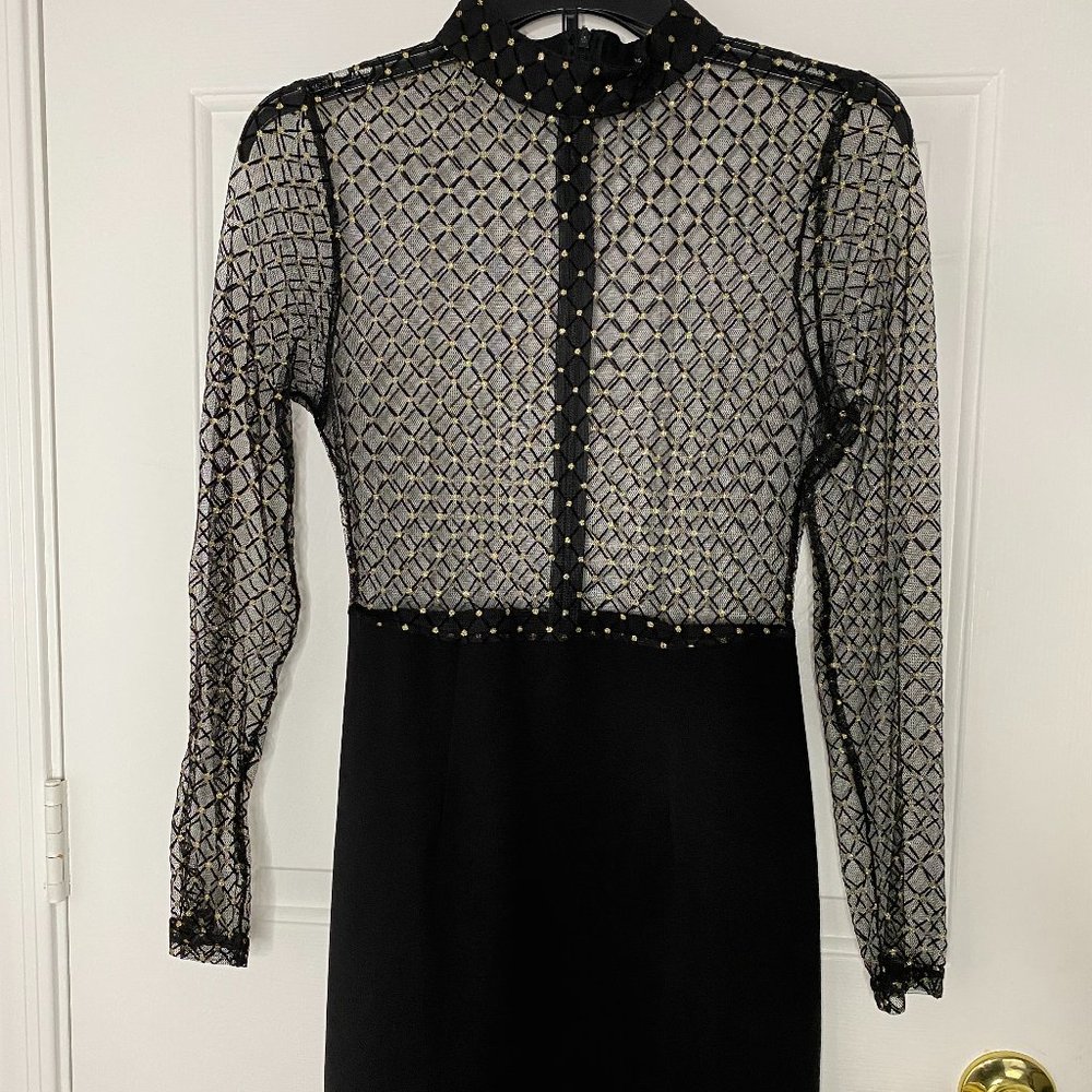 PrettyLittleThing Black & Gold Mesh Mini Dress